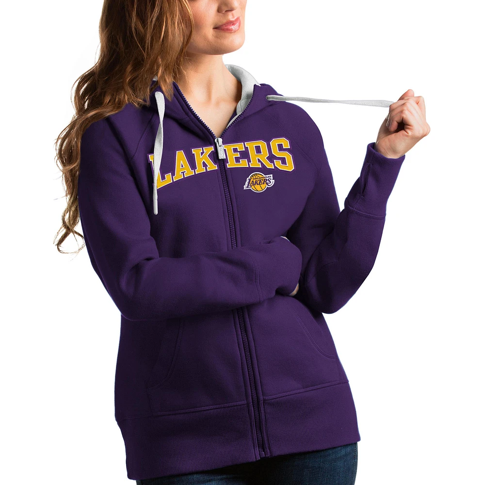 Women's Antigua Purple Los Angeles Lakers Team Victory Full-Zip Hoodie