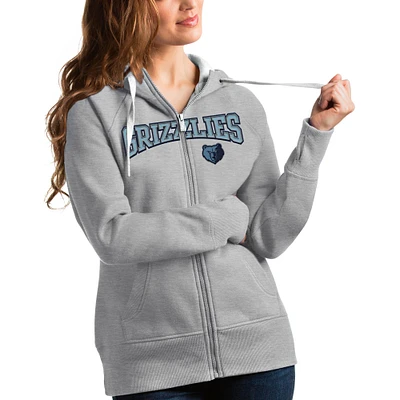 Women's Antigua Heathered Gray Memphis Grizzlies Team Victory Full-Zip Hoodie