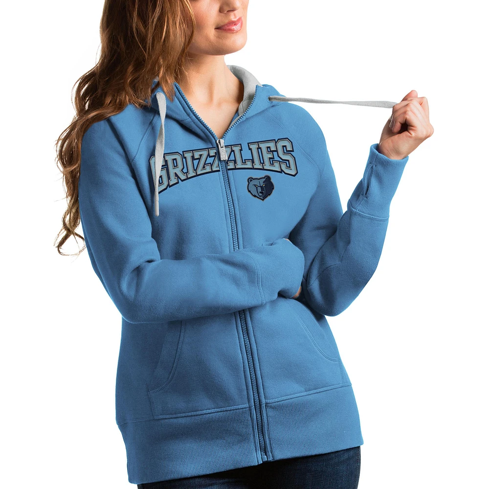 Women's Antigua Light Blue Memphis Grizzlies Team Victory Full-Zip Hoodie