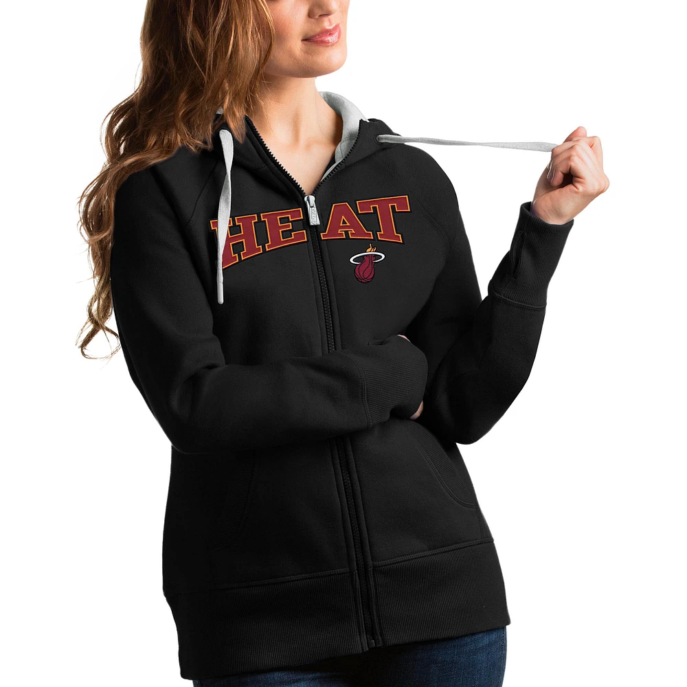 Women's Antigua Black Miami Heat Team Victory Full-Zip Hoodie