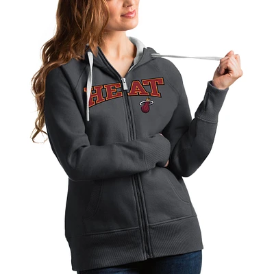 Women's Antigua Charcoal Miami Heat Team Victory Full-Zip Hoodie