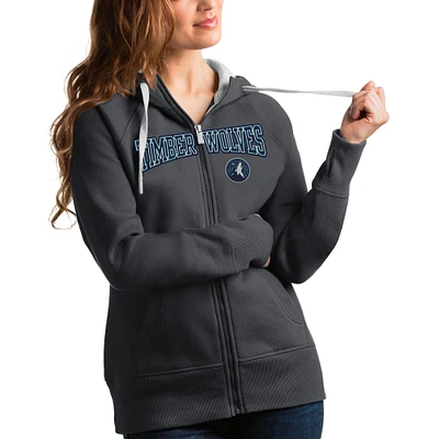 Women's Antigua Charcoal Minnesota Timberwolves Team Victory Full-Zip Hoodie