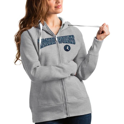 Women's Antigua Heathered Gray Minnesota Timberwolves Team Victory Full-Zip Hoodie