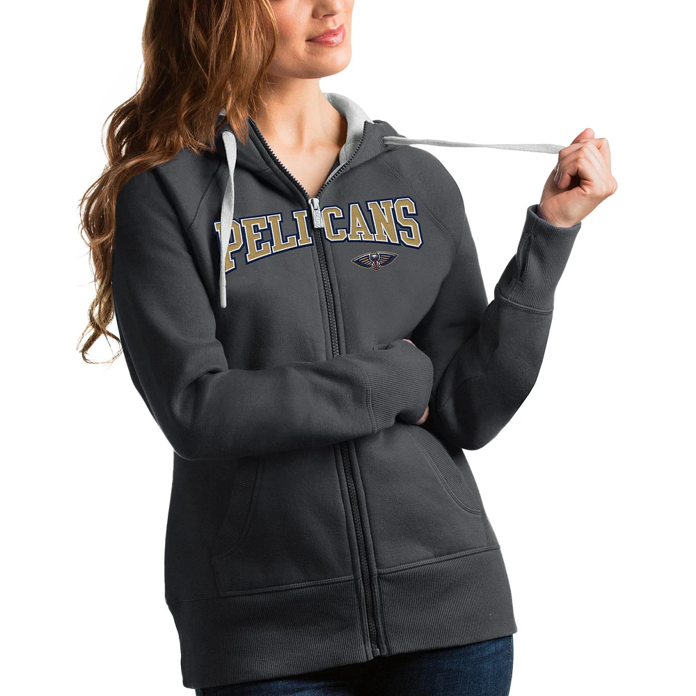 Women's Antigua Charcoal New Orleans Pelicans Team Victory Full-Zip Hoodie