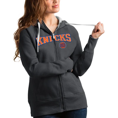 Women's Antigua Charcoal New York Knicks Team Victory Full-Zip Hoodie