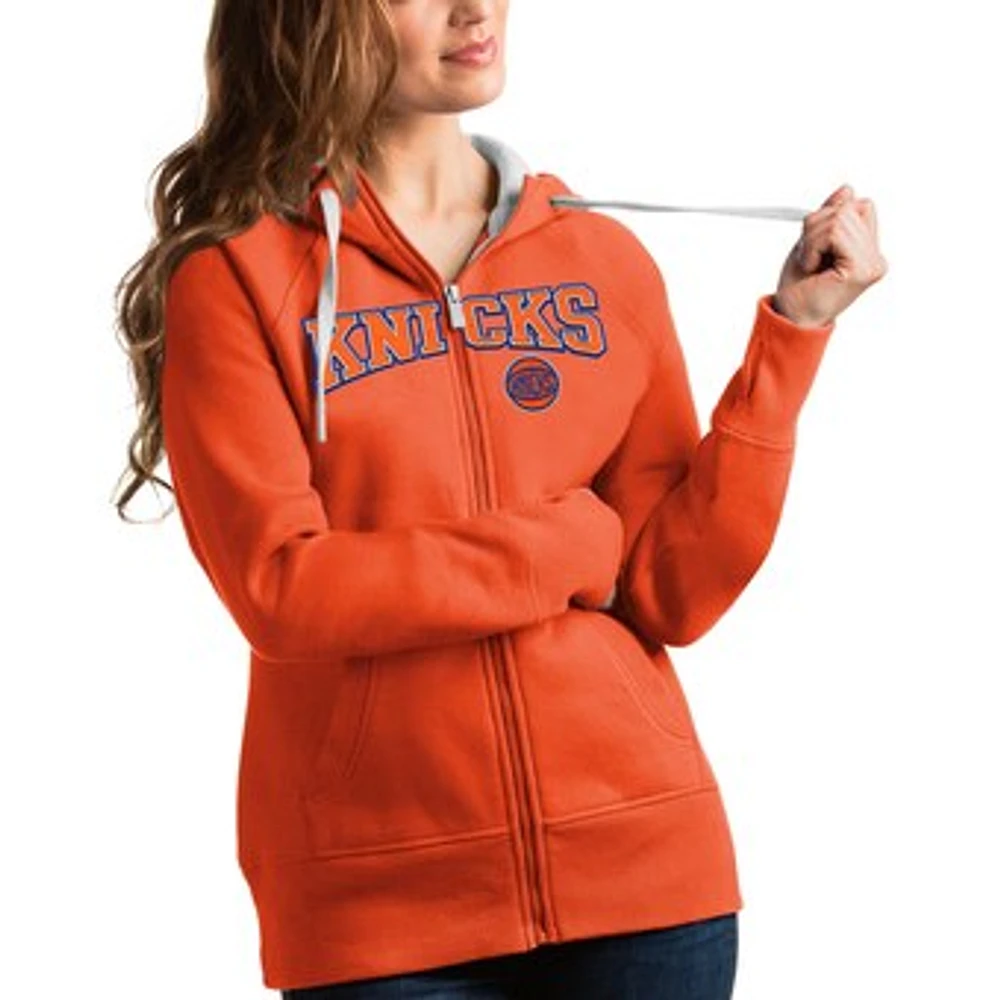 Women's Antigua Orange New York Knicks Team Victory Full-Zip Hoodie
