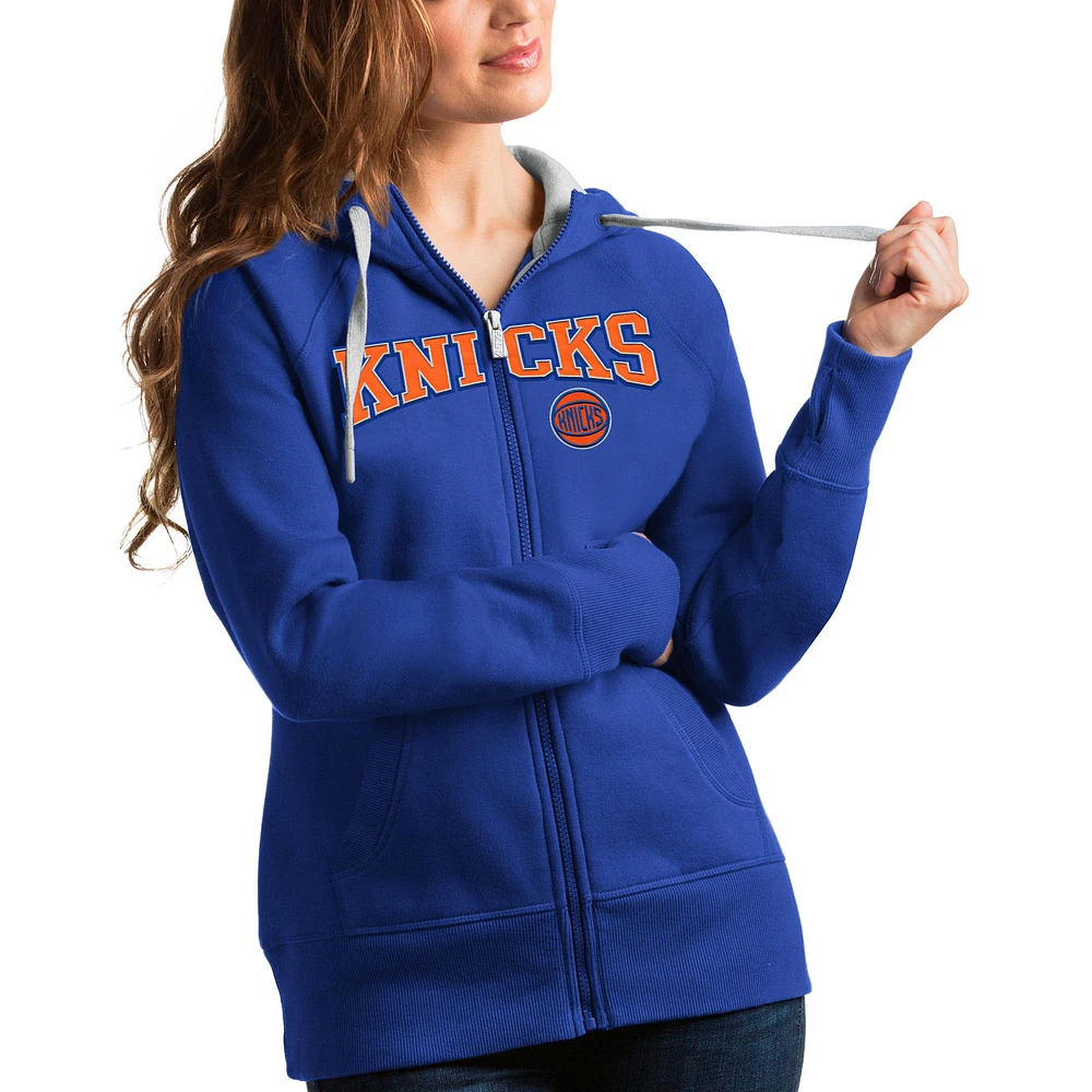 Women's Antigua Royal New York Knicks Team Victory Full-Zip Hoodie