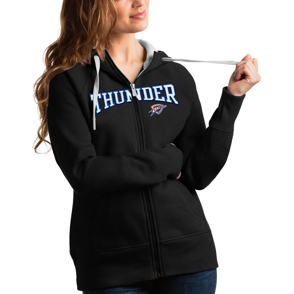Women's Antigua Black Oklahoma City Thunder Team Victory Full-Zip Hoodie