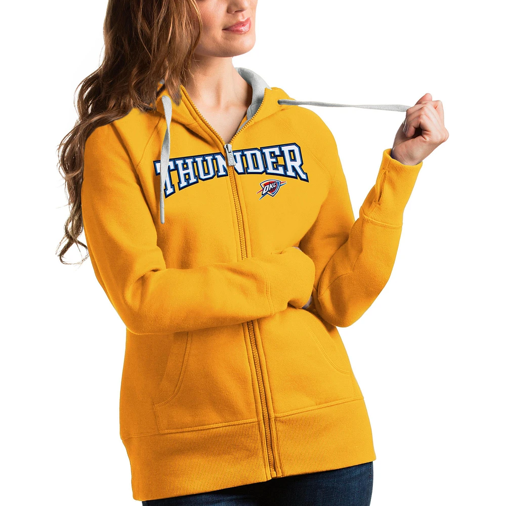 Women's Antigua Gold Oklahoma City Thunder Team Victory Full-Zip Hoodie