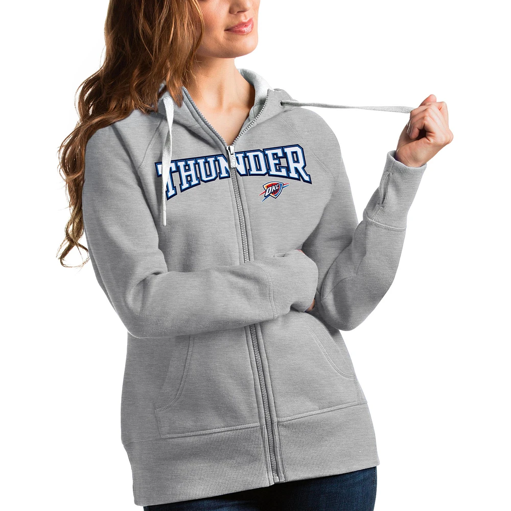 Women's Antigua Heathered Gray Oklahoma City Thunder Team Victory Full-Zip Hoodie