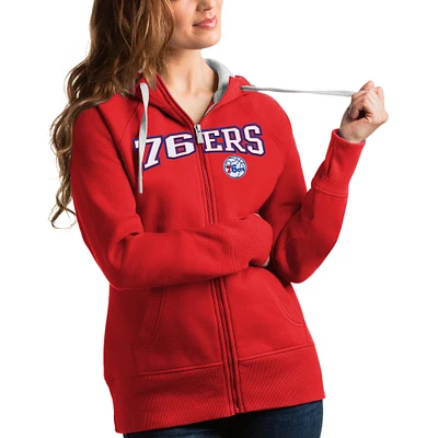 Women's Antigua Red Philadelphia 76ers Team Victory Full-Zip Hoodie