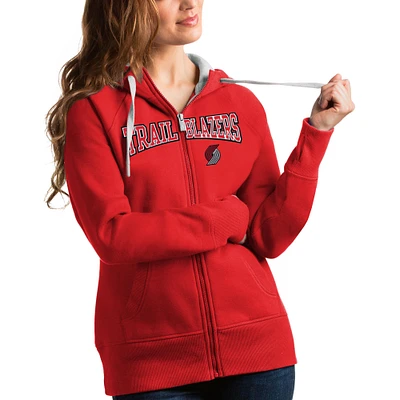 Women's Antigua Red Portland Trail Blazers Team Victory Full-Zip Hoodie