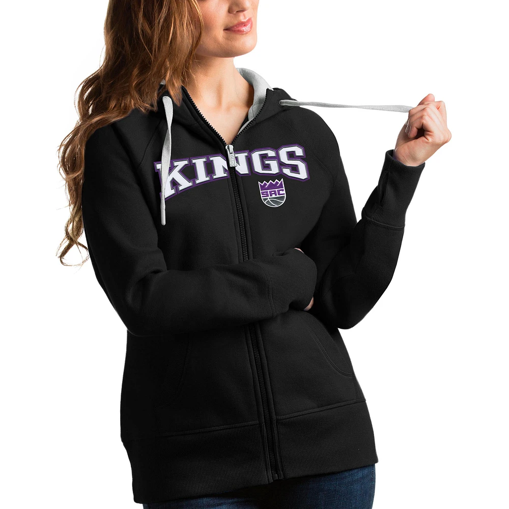 Women's Antigua Black Sacramento Kings Team Victory Full-Zip Hoodie