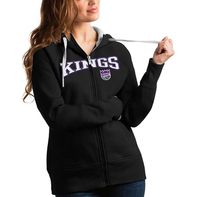 Women's Antigua Black Sacramento Kings Team Victory Full-Zip Hoodie