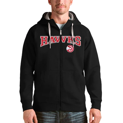 Men's Antigua Black Atlanta Hawks Victory Full-Zip Hoodie