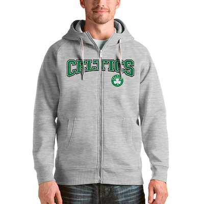 Men's Antigua Heathered Gray Boston Celtics Victory Full-Zip Hoodie