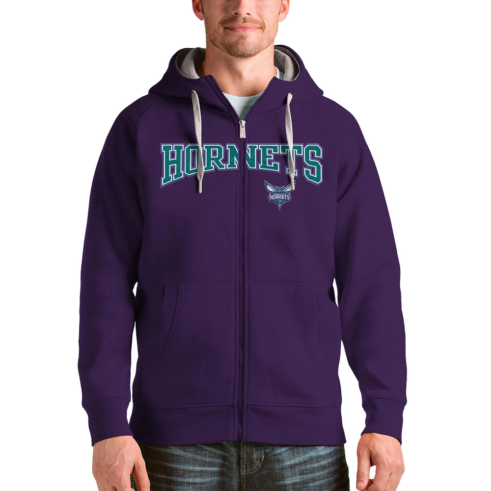 Men's Antigua Purple Charlotte Hornets Victory Full-Zip Hoodie