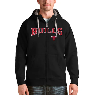 Men's Antigua Black Chicago Bulls Team Victory Full-Zip Hoodie