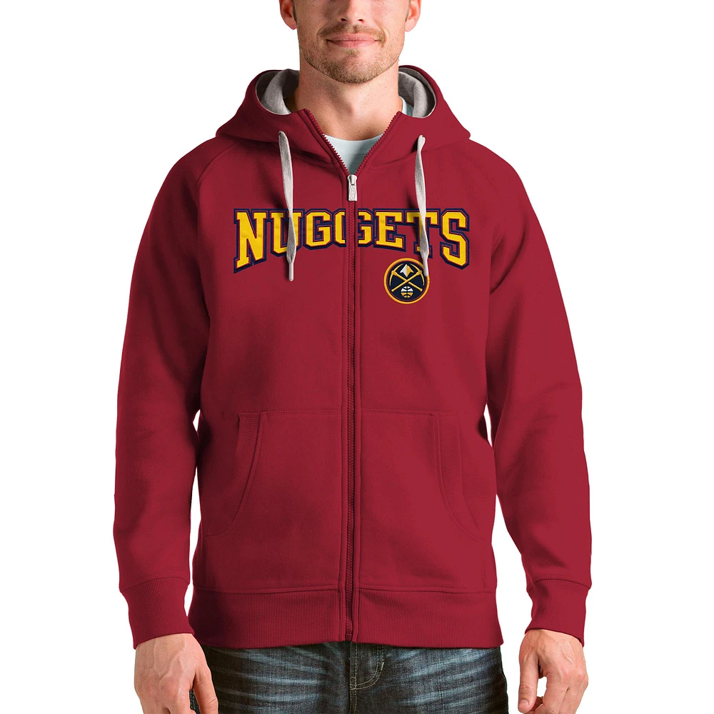 Men's Antigua Red Denver Nuggets Victory Full-Zip Hoodie