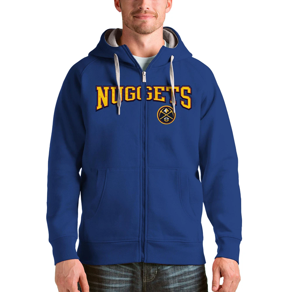 Men's Antigua Royal Denver Nuggets Victory Full-Zip Hoodie