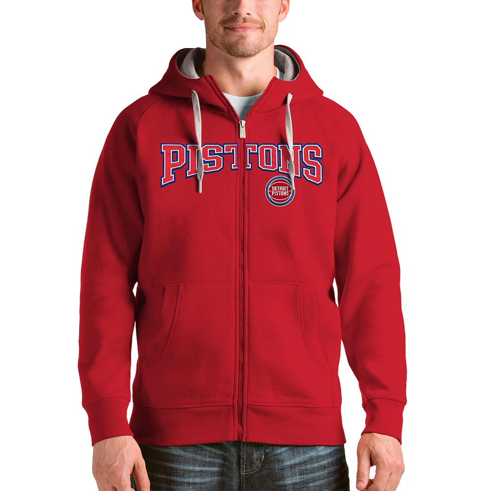 Men's Antigua Red Detroit Pistons Victory Full-Zip Hoodie