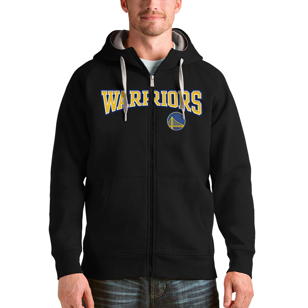 Men's Antigua Black Golden State Warriors Team Victory Full-Zip Hoodie