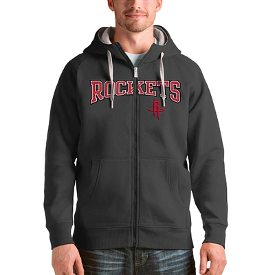 Men's Antigua Charcoal Houston Rockets Victory Full-Zip Hoodie