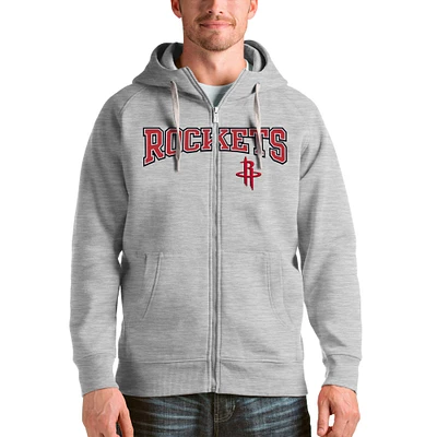 Men's Antigua Heathered Gray Houston Rockets Victory Full-Zip Hoodie