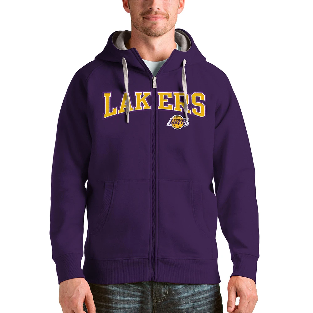 Men's Antigua Purple Los Angeles Lakers Victory Full-Zip Hoodie