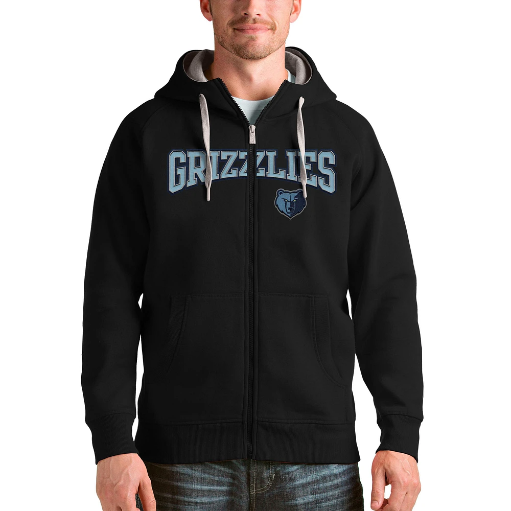 Men's Antigua Black Memphis Grizzlies Victory Full-Zip Hoodie