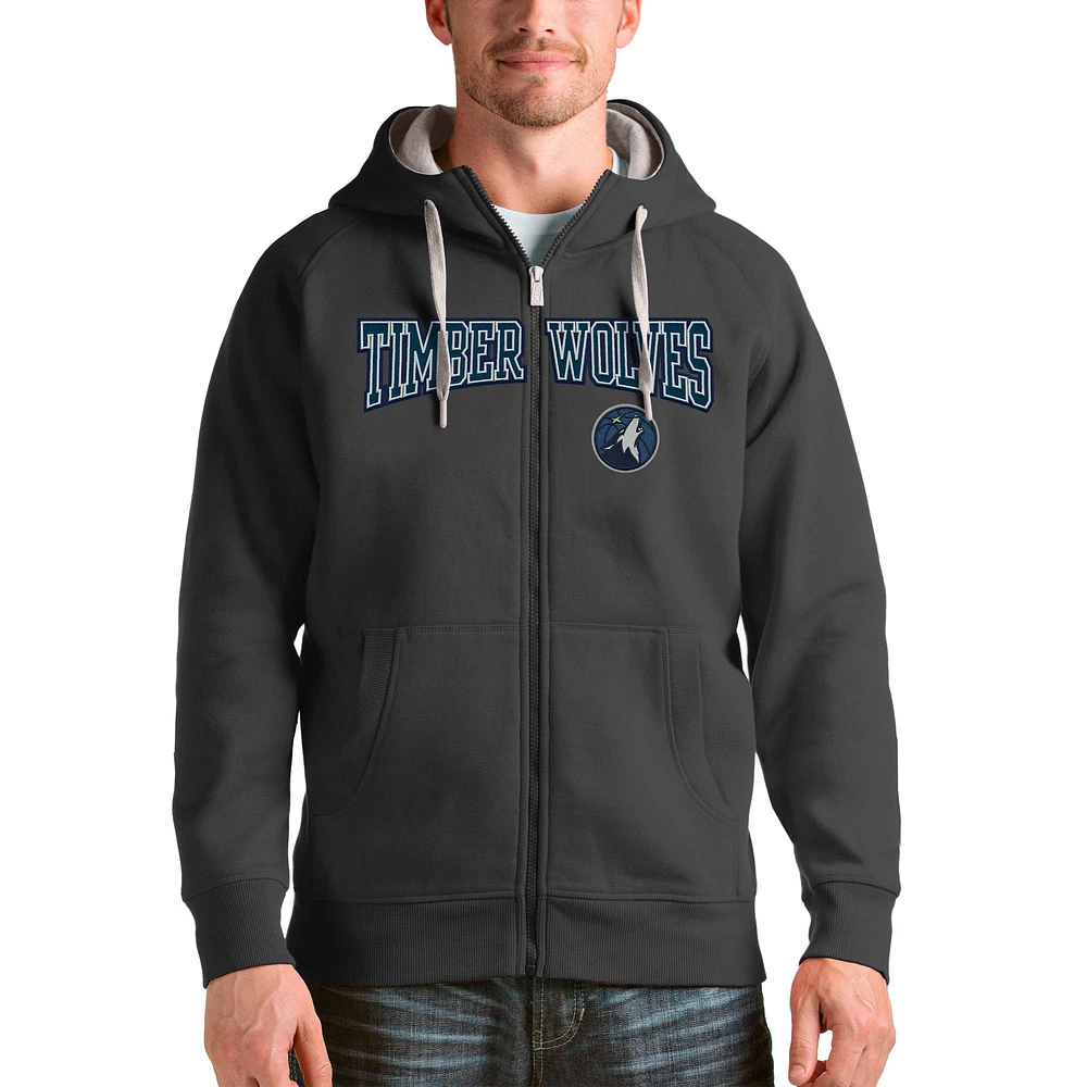 Men's Antigua Charcoal Minnesota Timberwolves Victory Full-Zip Hoodie