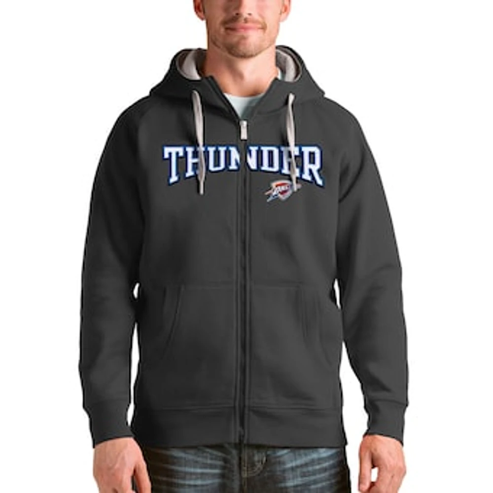Men's Antigua Charcoal Oklahoma City Thunder Victory Full-Zip Hoodie