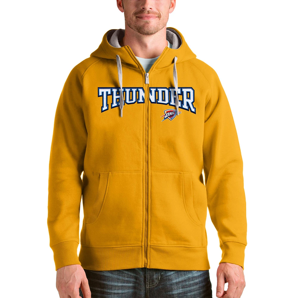 Men's Antigua Gold Oklahoma City Thunder Victory Full-Zip Hoodie