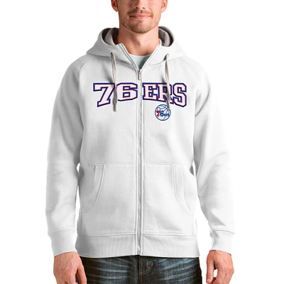 Men's Antigua White Philadelphia 76ers Victory Full-Zip Hoodie