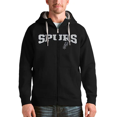 Men's Antigua Black San Antonio Spurs Team Victory Full-Zip Hoodie