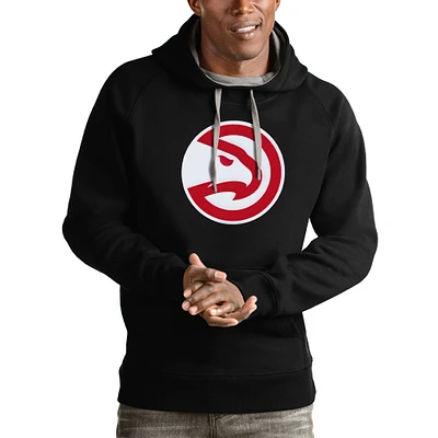 Men's Antigua Black Atlanta Hawks Logo Victory Pullover Hoodie