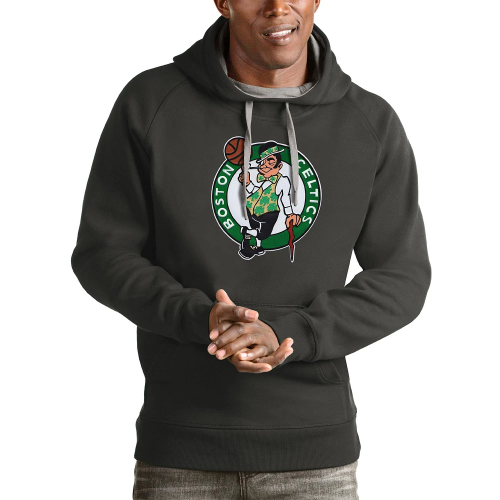Men's Antigua Charcoal Boston Celtics Logo Victory Pullover Hoodie