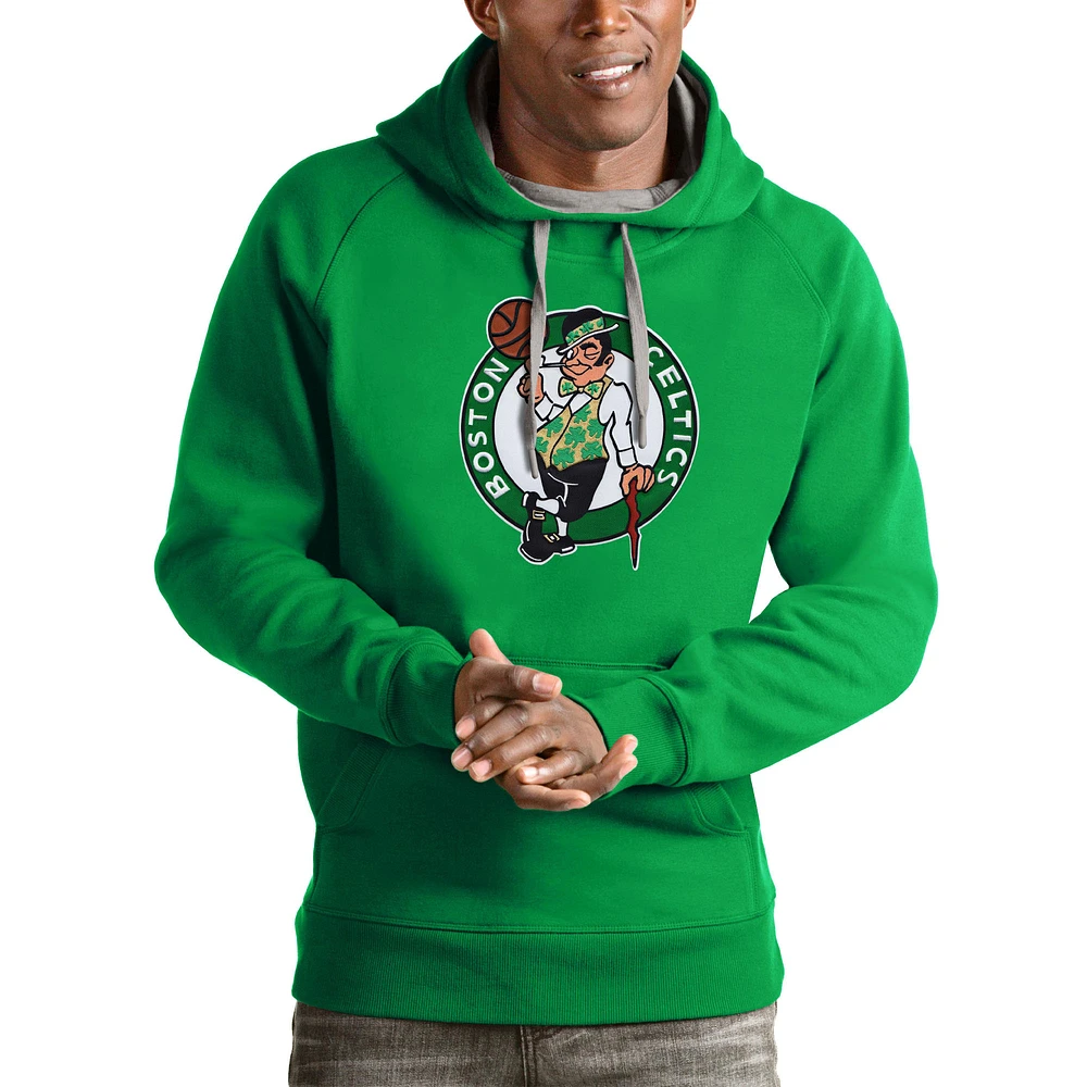 Men's Antigua Kelly Green Boston Celtics Logo Victory Pullover Hoodie