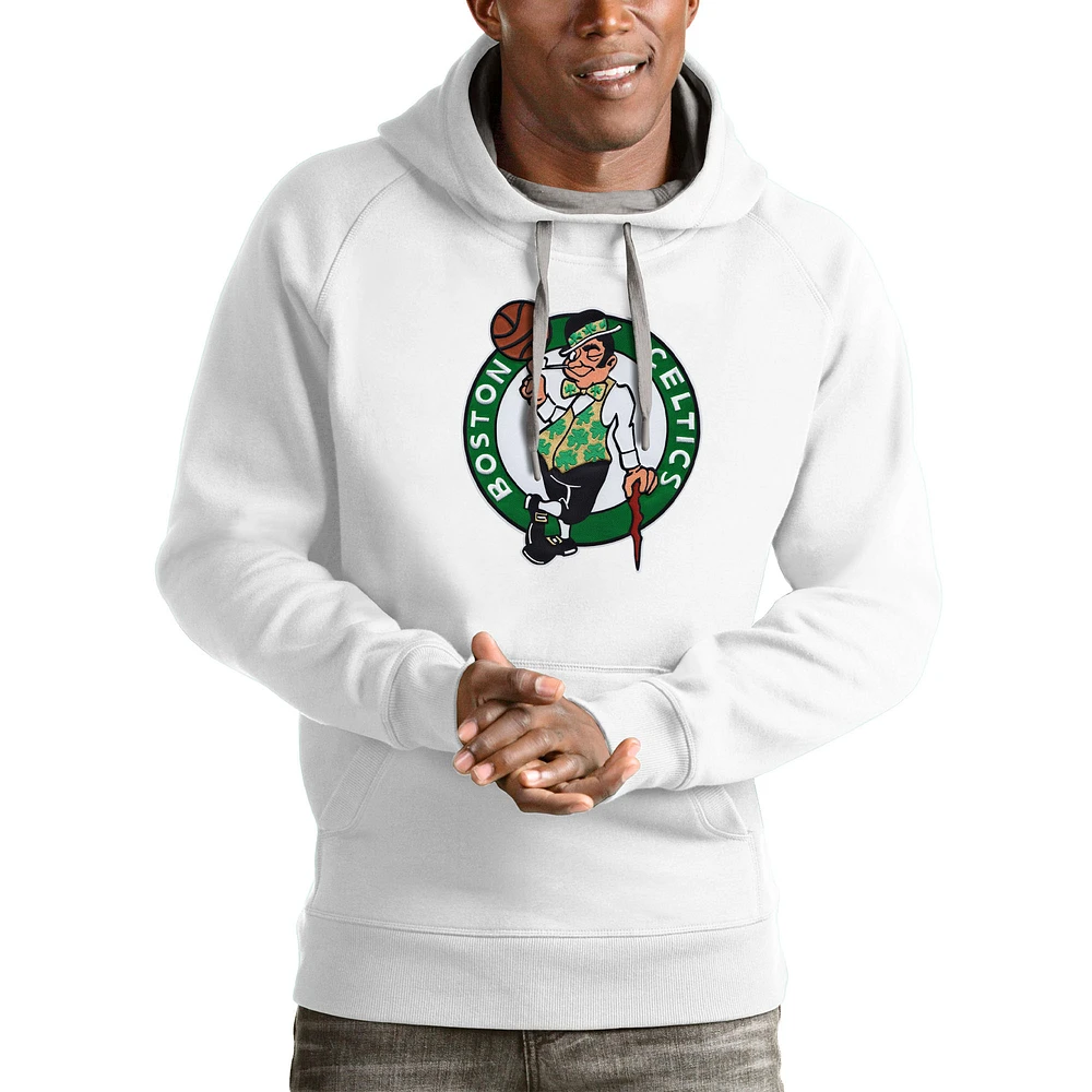 Men's Antigua White Boston Celtics Logo Victory Pullover Hoodie