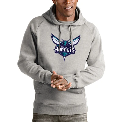 Men's Antigua Heathered Gray Charlotte Hornets Logo Victory Pullover Hoodie