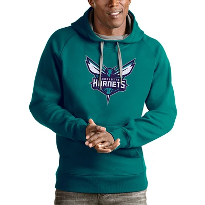 Men's Antigua Teal Charlotte Hornets Logo Victory Pullover Hoodie