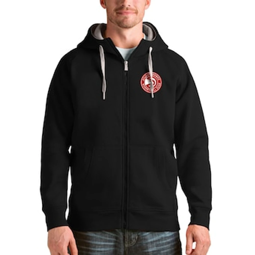 Men's Antigua Black Atlanta Hawks Logo Victory Full-Zip Hoodie