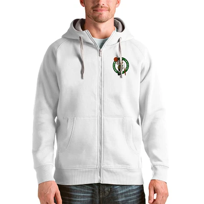 Men's Antigua White Boston Celtics Logo Victory Full-Zip Hoodie