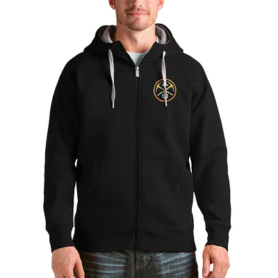 Men's Antigua Black Denver Nuggets Logo Victory Full-Zip Hoodie