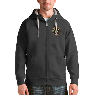 Men's Antigua Charcoal Denver Nuggets Logo Victory Full-Zip Hoodie