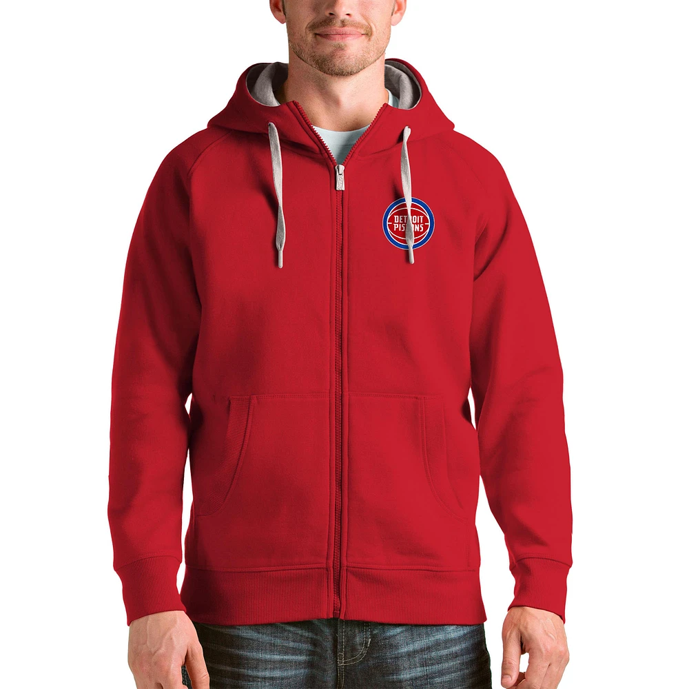 Men's Antigua Red Detroit Pistons Logo Victory Full-Zip Hoodie