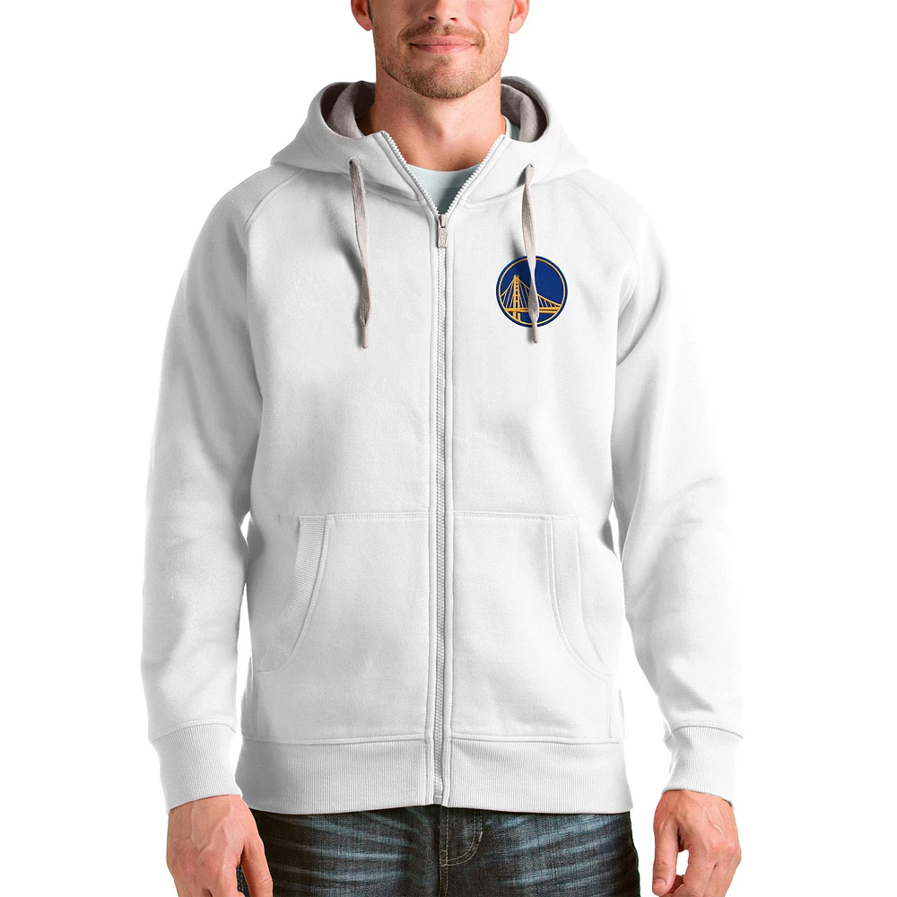 Men's Antigua White Golden State Warriors Logo Victory Full-Zip Hoodie