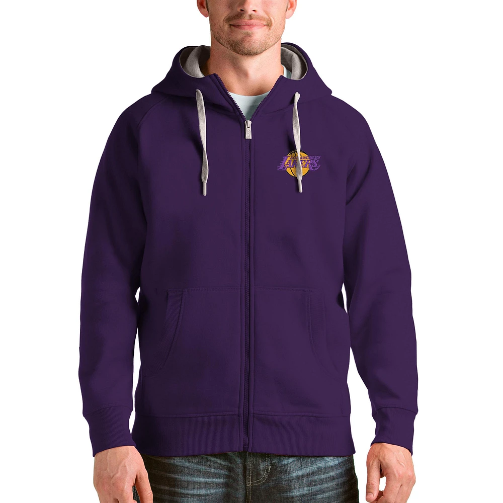 Men's Antigua Purple Los Angeles Lakers Logo Victory Full-Zip Hoodie