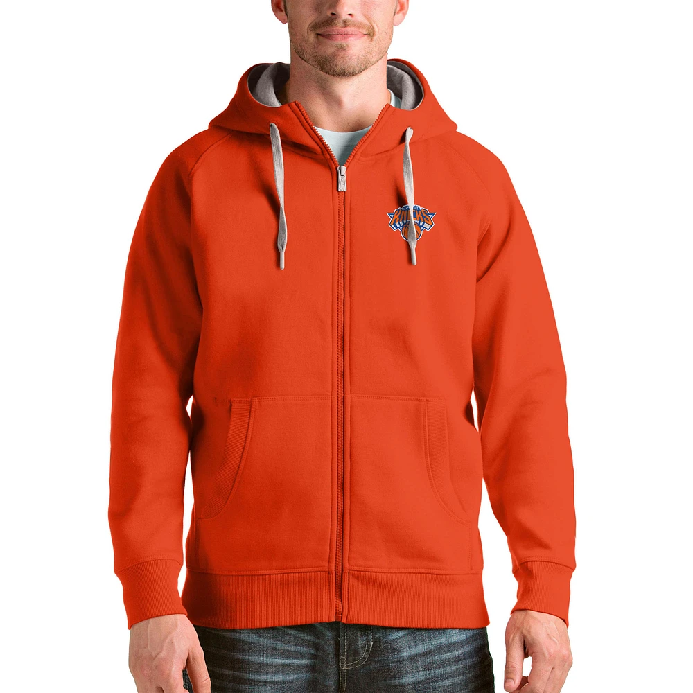 Men's Antigua Orange New York Knicks Logo Victory Full-Zip Hoodie