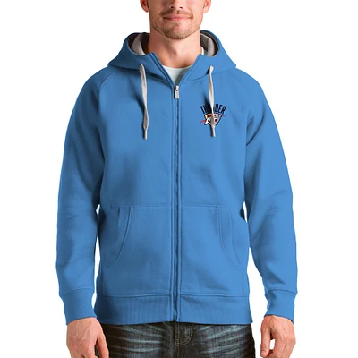 Men's Antigua Light Blue Oklahoma City Thunder Logo Victory Full-Zip Hoodie